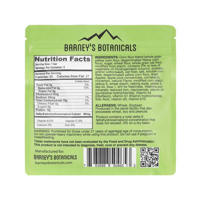 Barney's 160mg Delta 9 THC Cereal Bars - Apple Bites - Image 2