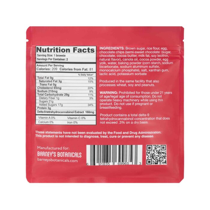 Barney's 320mg Delta 9 THC Brownies Nutrition Facts