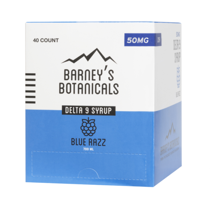 Barney's Botanicals 50mg Single Serve Delta 9 Syrups Blue Razz 40ct