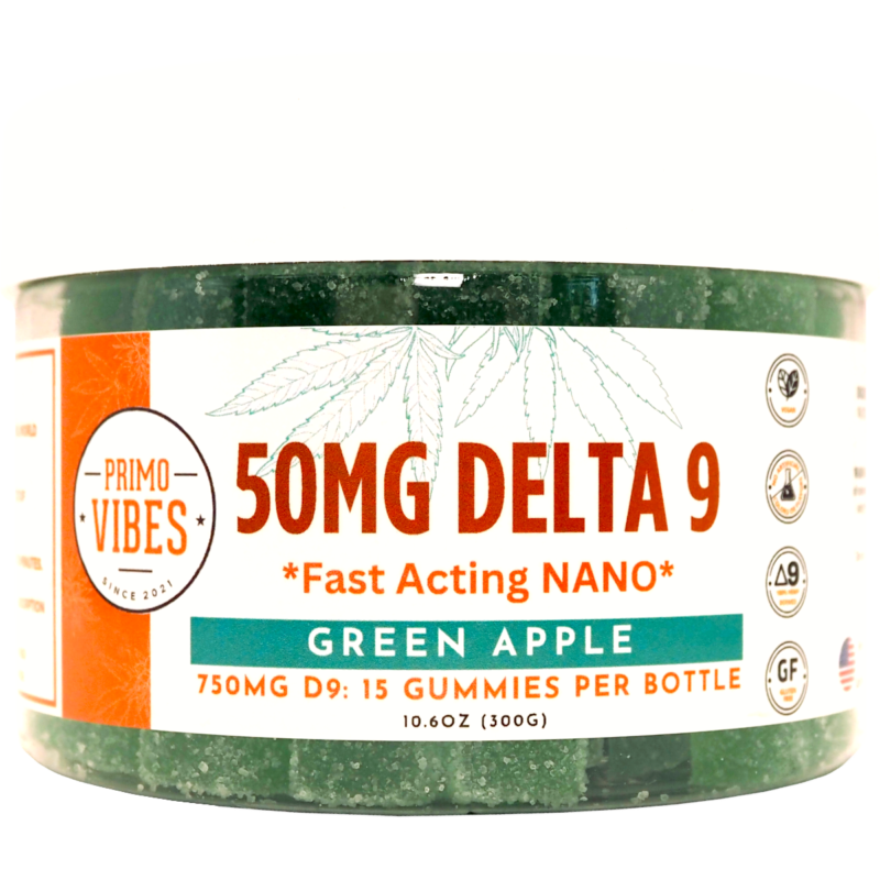 Delta 9 50mg Nano Gummies Green Apple - Primo Vibes